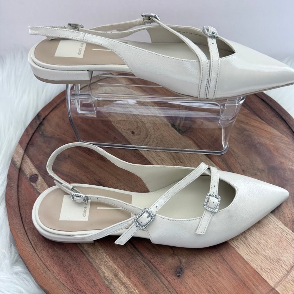 Dolce Vita Womens Ivory Pearl Leather Slingback Pointed Toe Buckle Flats Size 9 - Picture 9 of 12